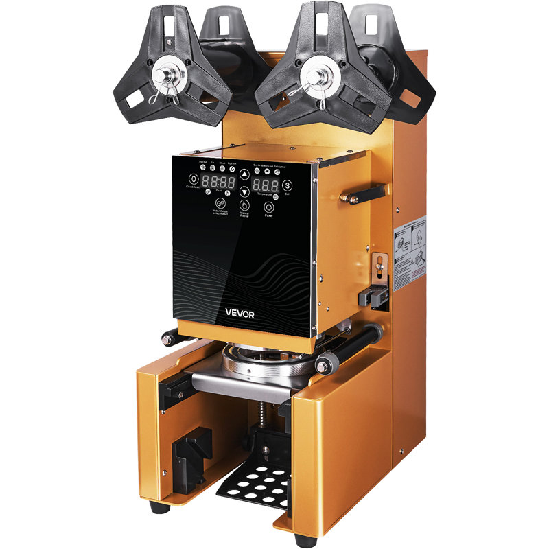 Machine de scellage de tasses entièrement automatique, 500-650 tasses / h, scelleuse de tasses pour tasse de 190 mm de hauteur et 90/95 mm, scelleuse de thé électrique avec panneau de contrôle numérique à cristaux liquides pour café au lait, or