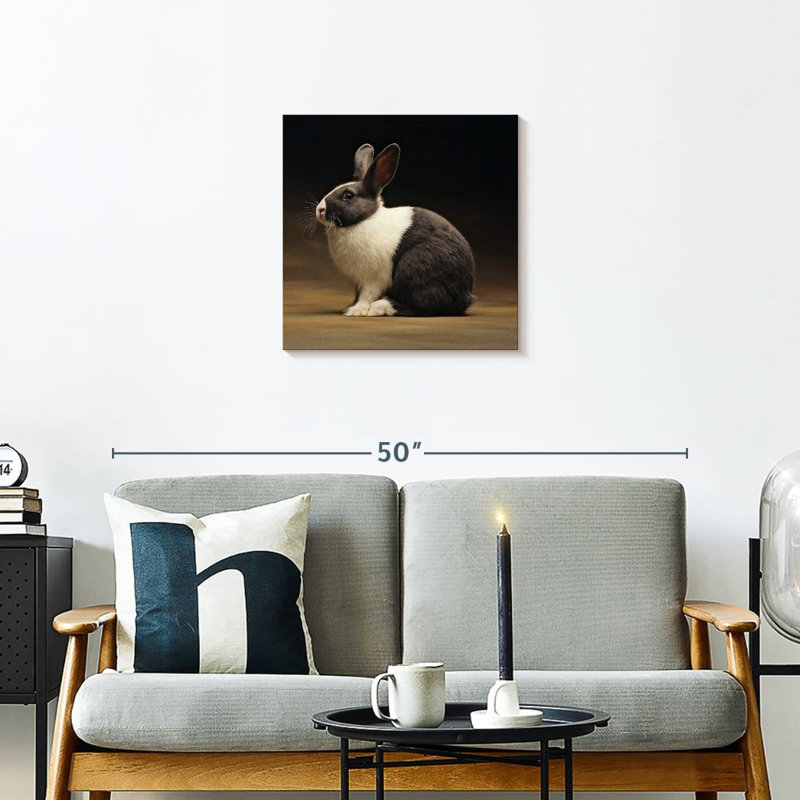 Lapin noir et blanc, H 20 po x l 20 po