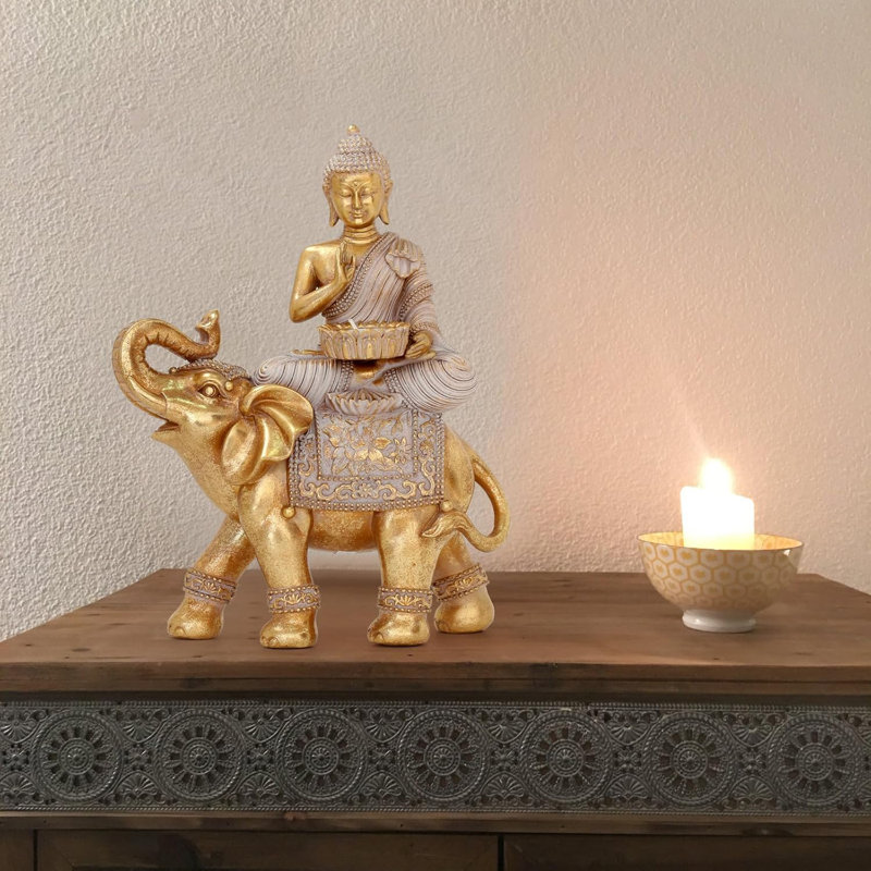 11.5" Gold Buddha Statue With Candle Holder