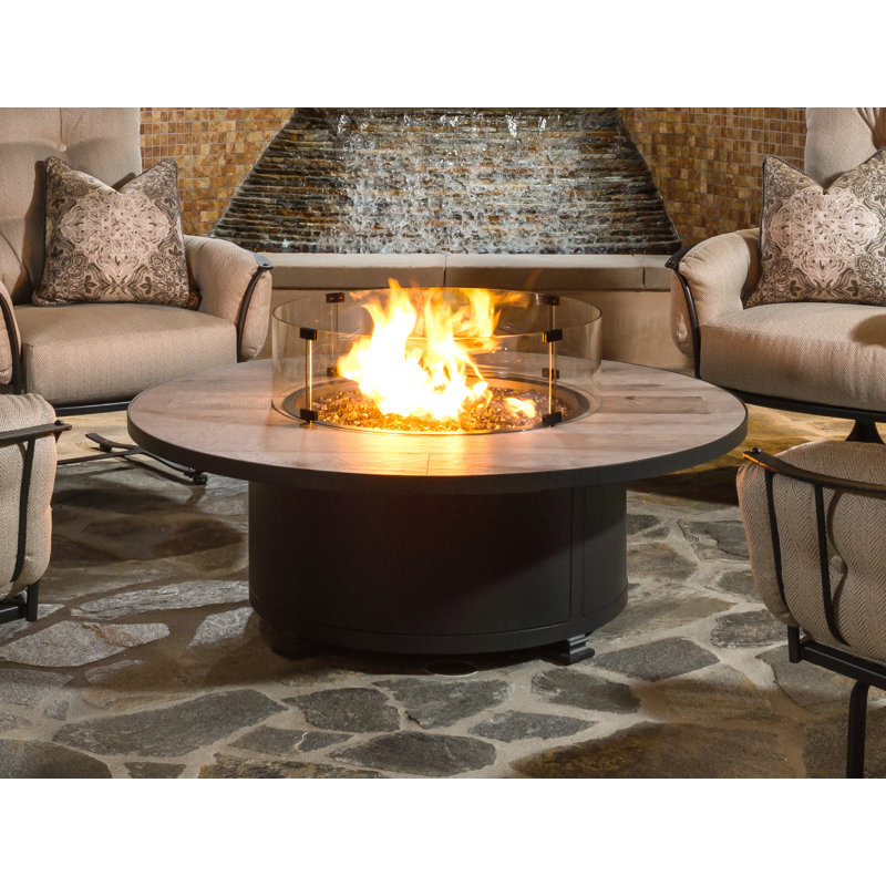 Elba Aluminum Outdoor Fire Pit Table, 19" H x 54" W x 54" D, Summit Gray, Copper Creek
