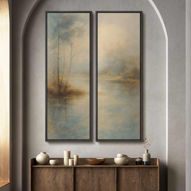 «Vintage Landscape Wall Art», ensemble de 2 toiles encadrées 20 x 60 pouces, Noir