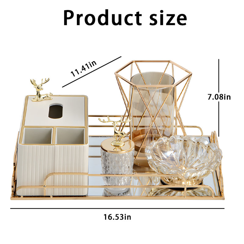 Bathroom Accessory Set, White/Gold