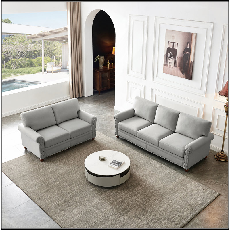 Canapé modulaire 2 + 3 en lin avec revêtement en tissu d'ameublement en lin (gris)