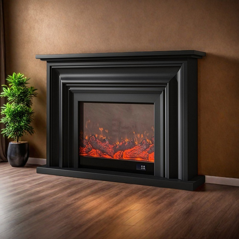 Élégante cheminée à conception tridimensionnelle, H 40,15 po x l 47,24 po x P 12,99 po, Noir, noir, noir, noir