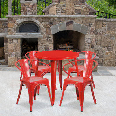 Cordele 24'' Round Metal Indoor-Outdoor Table Set with 4 Arm Chairs