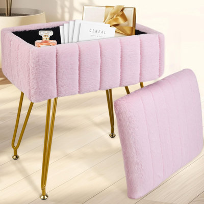 Repose-pieds en fausse fourrure avec couvercle réversible - tabouret de coiffeuse et repose-pieds d'une capacité de 285 lb