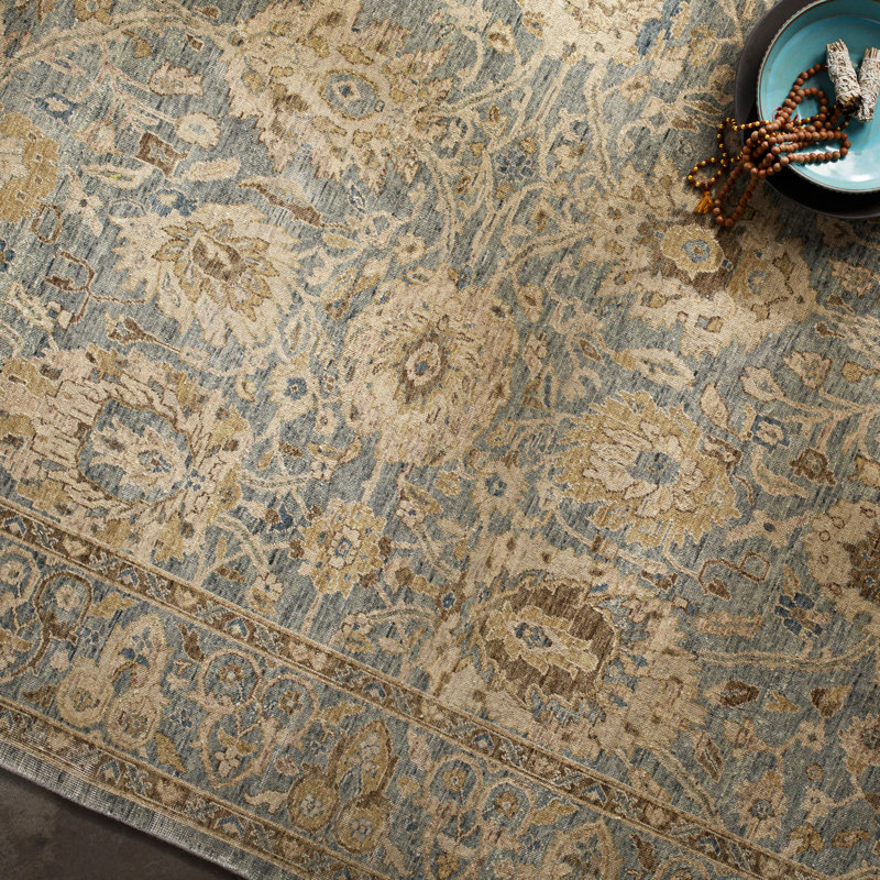 Wool Floral Area Rug, Rectangle 9' x 12'