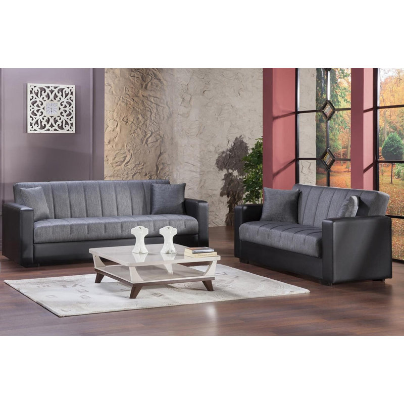 Naquanda 87'' Upholstered Futon And Mattress, Gray 100% Polyester
