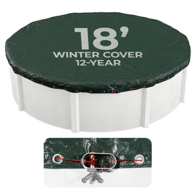 Blue Wave Arctic Armor 18-ft Round Above Ground Pool Winter Cover, Heavy Duty Solid Cover with 10x12 Scrim Polyethylene, 4-ft Overlap, Aluminum Grommets, Cable and Winch, 12-Year Limited Warranty