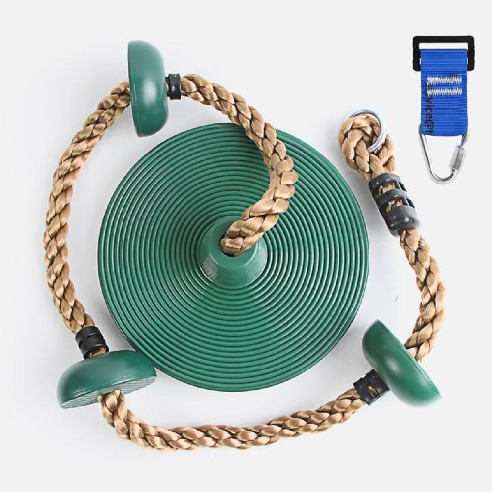 Green Climbing Rope Tree Swing with Platforms and Disc Swings Seat