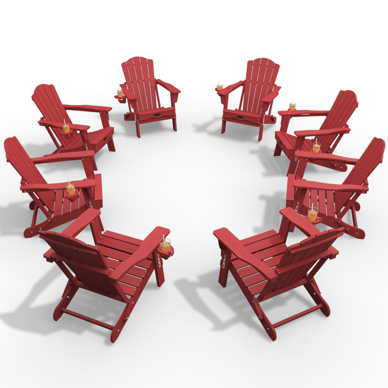 Cyani Folding Adirondack Chair With Cup Holder,HDPE Outdoor Chair With Comfort Ergonomic Seat For Patios,Lawn,Garden, Backyard Use