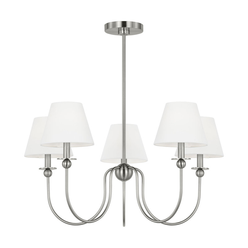 Elsay Dining Room Chandelier With White Linen Shade, 5 Lights, 23.5" H x 27" W x 27" D, Brushed Nickel