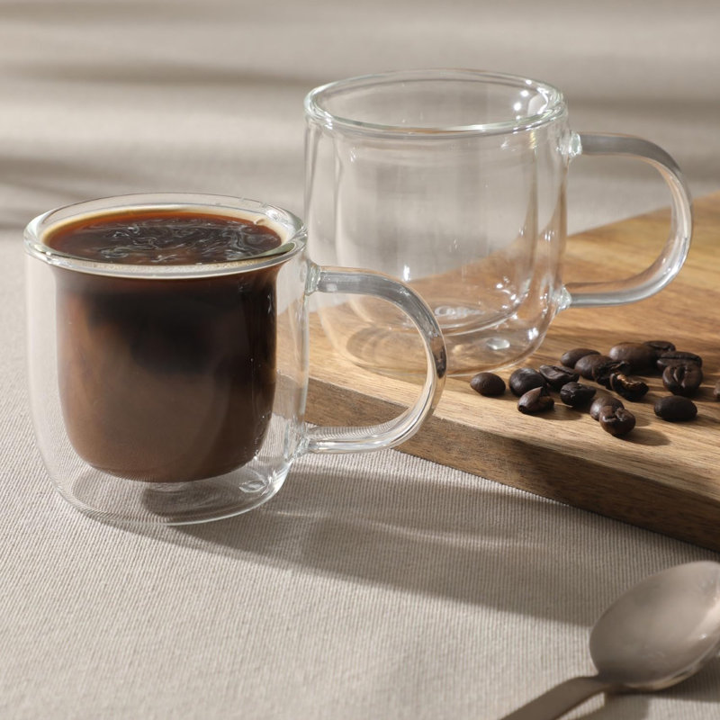 Mr. Coffee 2 piece 3 Ounce Double Wall Insulated Glass Mug Set