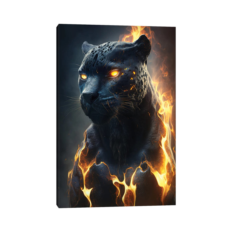 Black Panther Flames by Zenja Gammer - No Frame Gallery-Wrapped Canvas Giclée on Canvas, 30.48cm H x 20.32cm W