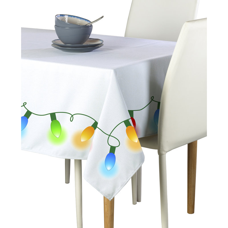 Leacross Floral Square Christmas Tablecloth, 54" L x 54" W, Christmas Lights Garland