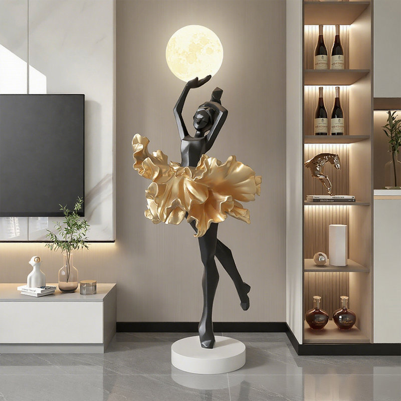 Italian-Style Resin and Wood Floor Lamp, 37.40", Black