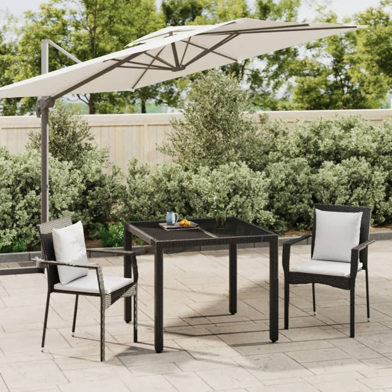 Keisy 2 - Person Wicker Patio Dining Set with Square Table , Cushions Included, Black