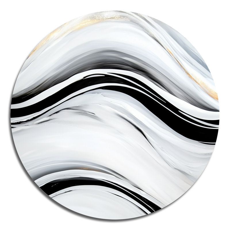 Pierre noire, vagues abstraites - décoration murale ronde moderne abstraite, art mural de salon noir, H 29 po x l 29 po