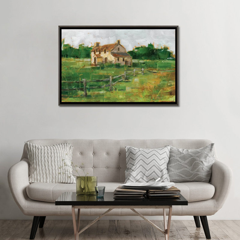 «Countryside Home II» par Ethan Harper - reproduction d'art, H 32 po x l 48 po x 1,5 po, Toile avec cadre gris, Aucun mat