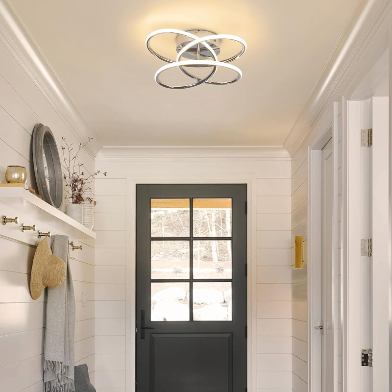 1 - Light LED Flush Mount 41cm dimmable Modern Geometric with Remote Control, Brushed Nickel