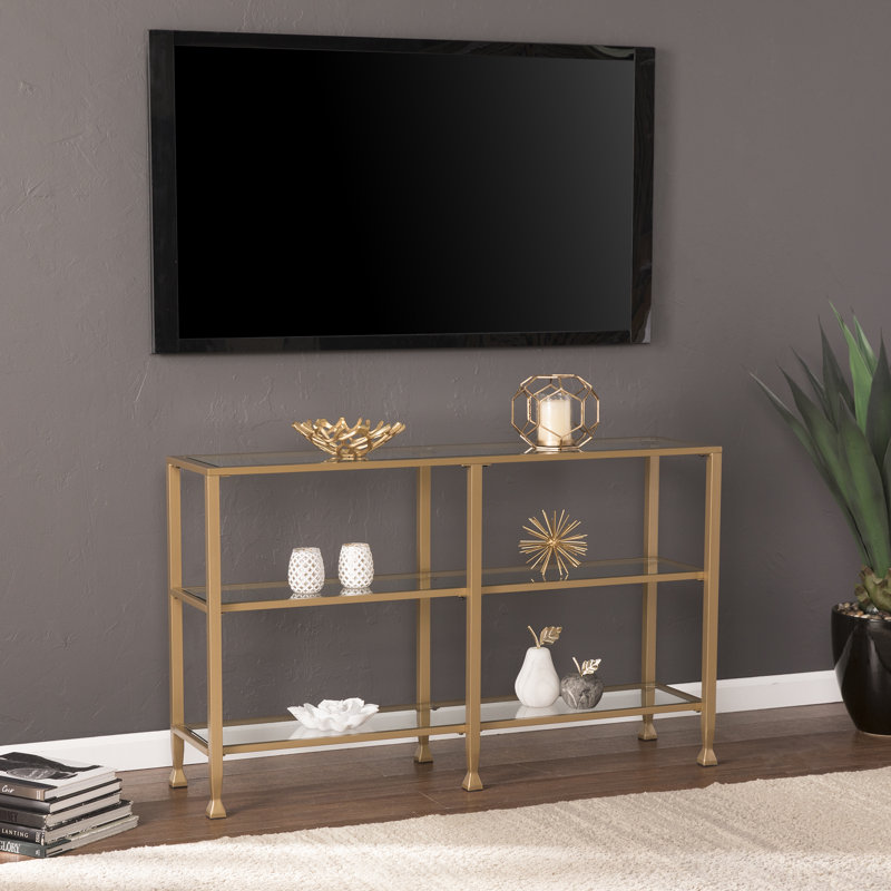 Jordyan 48.5'' Glass Top Console Table, Soft Gold
