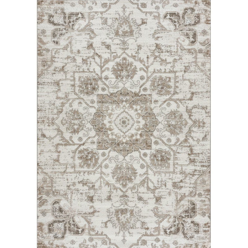 Tapis médaillon crème et brun clair 5 pi x 8 pi