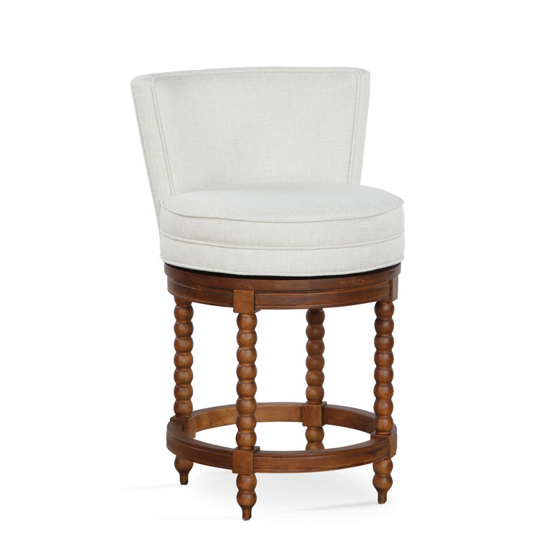Tabouret de comptoir pivotant Lind Island, Blanc/noyer, Noisette