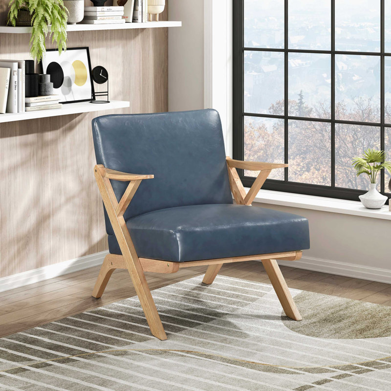 Chaise d'appoint en similicuir, Bleu, Naturel