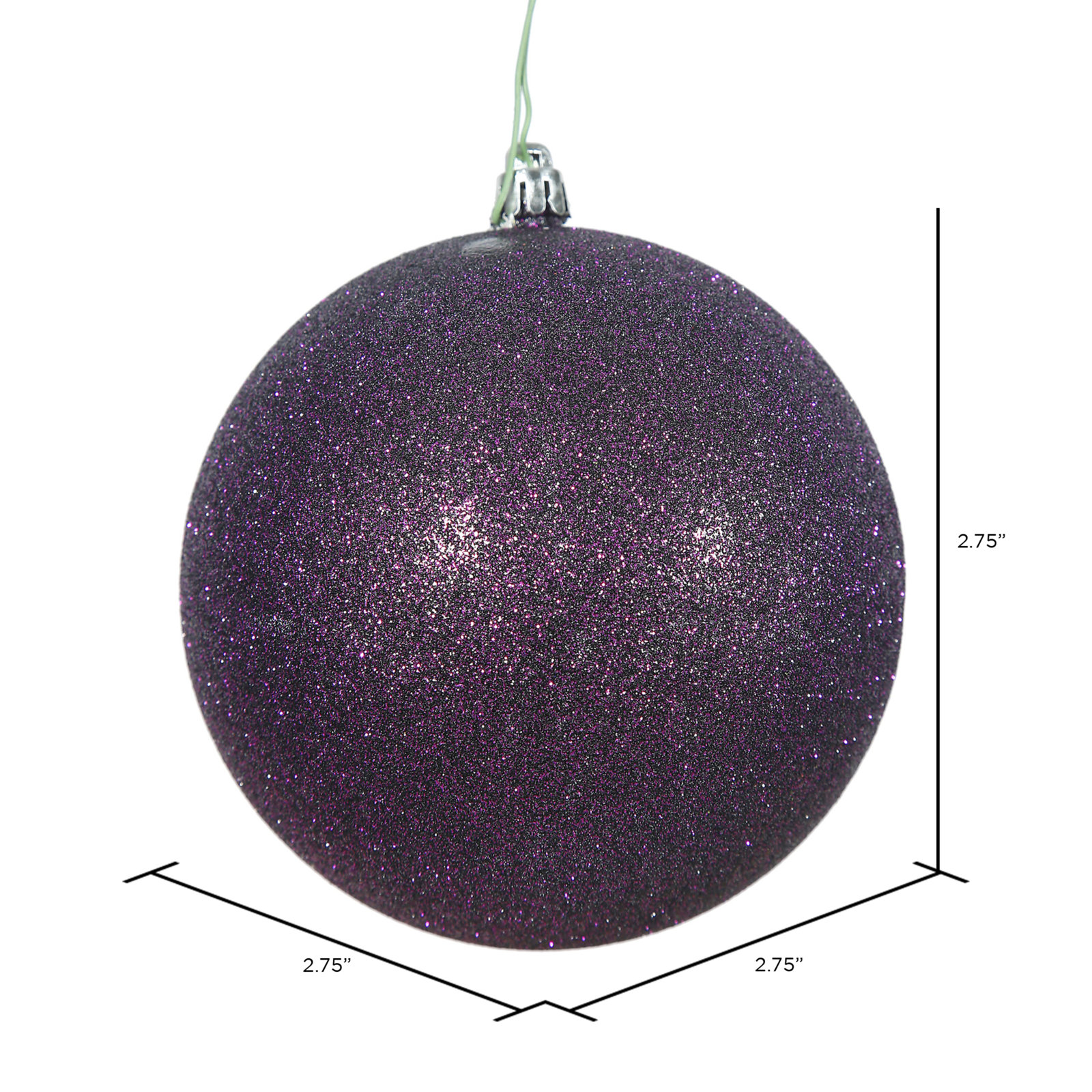 Holiday Décor Ball Ornament, 2.75" H x 2.75" W x 2.75" D, Plum Glitter