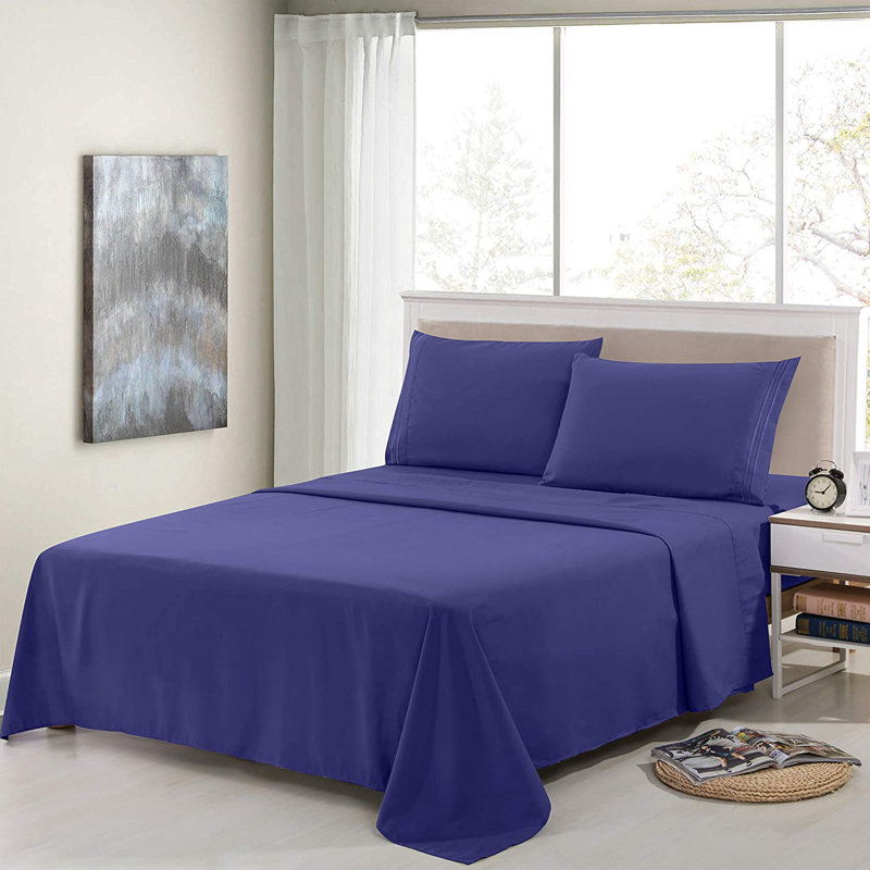 Ensemble de literie en microfibre 1800 Series, Ensemble de drap pour lit très grand avec deux ta, Bleu marine