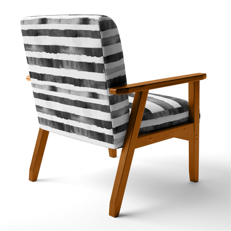 Chaise rembourrée rayée - Chaise avec accoudoirs noir et blanc fumée, Accoudoirs carrés bruns