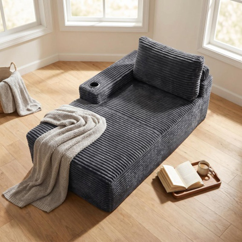 D-097 GRIS-CHAISE, Velours côtelé gris, H 34,62 po x l 36,32 po x P 65,32 po, Orienté vers la gauche, Gris
