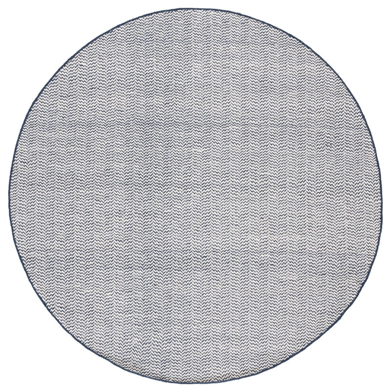 Vermont Hand Woven Cotton/Wool Abstract Rug in Navy/Ivory, Round 6'