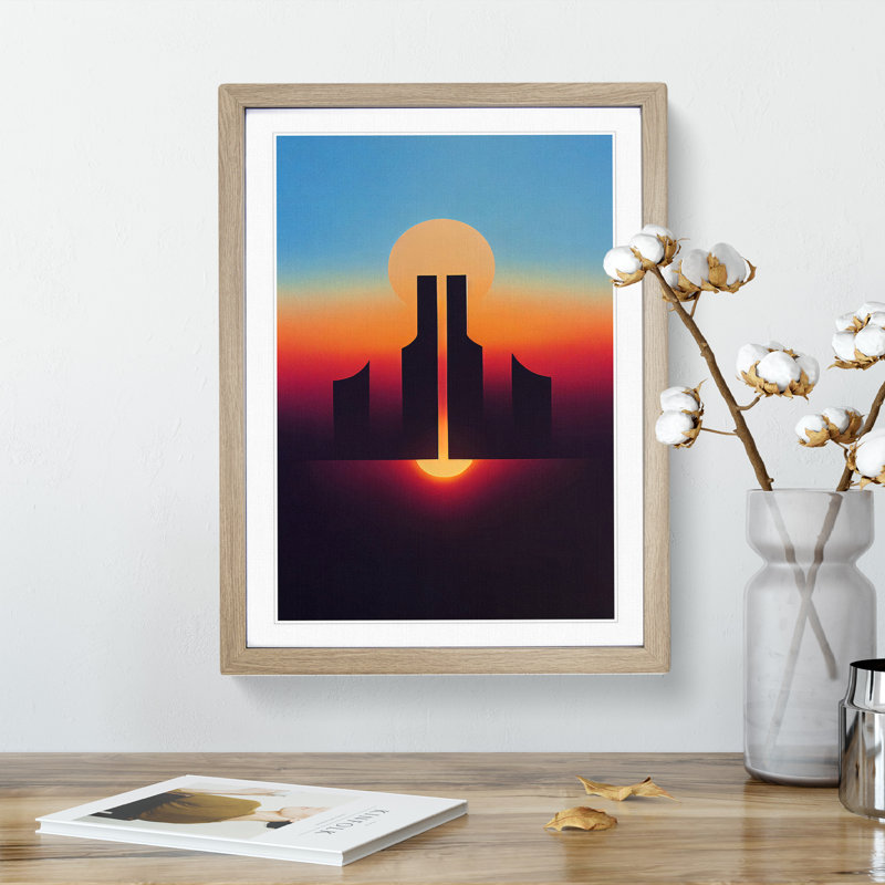 Tremendous Sunset Abstract 1 Piece Single Picture Frame Wall Art, 64cm H x 46cm W x 2cm D, Oak
