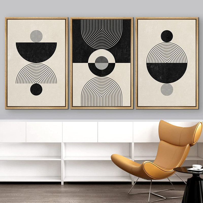 «Mid Century Modern Boho», ensemble de 3 impressions sur toile, H 24 po x l 48 po x P 1,5 po, Naturel