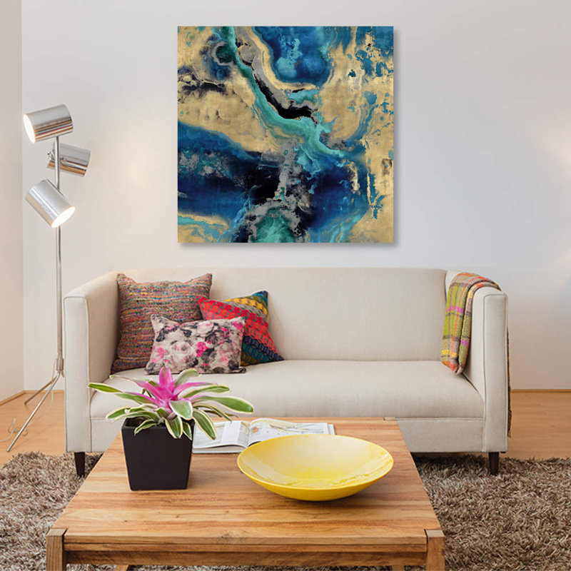 «Stone with Blue and Gold», reproduction sur toile, H 12 po x l 12 po x P 0,75 po, Toile tendue, Pas de tapis