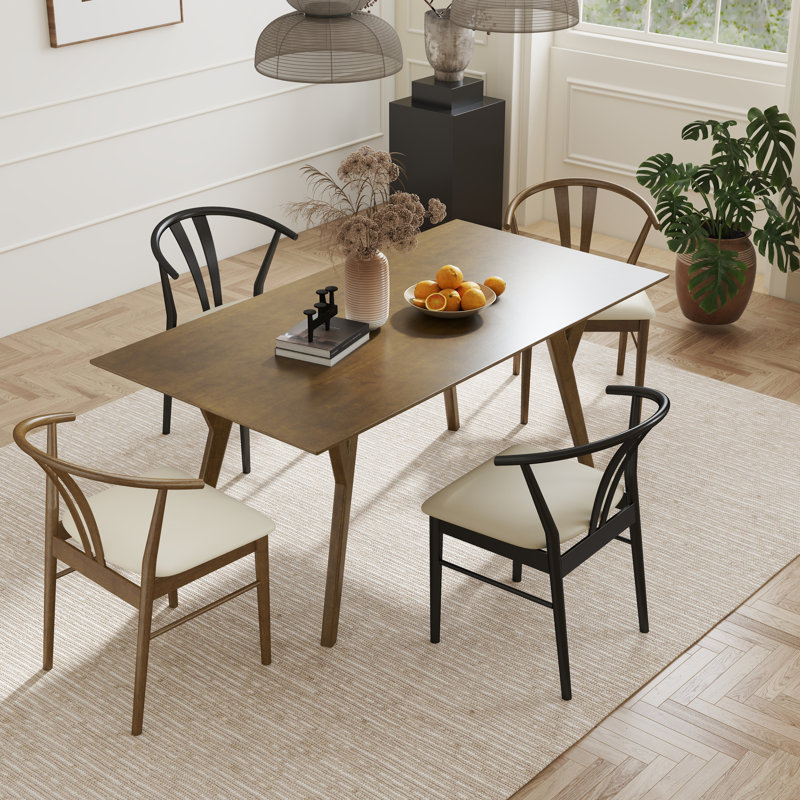 Merrimac Modern Dining Set, Wood Dining Table With Wishbone Chairs, 5, Black/Walnut