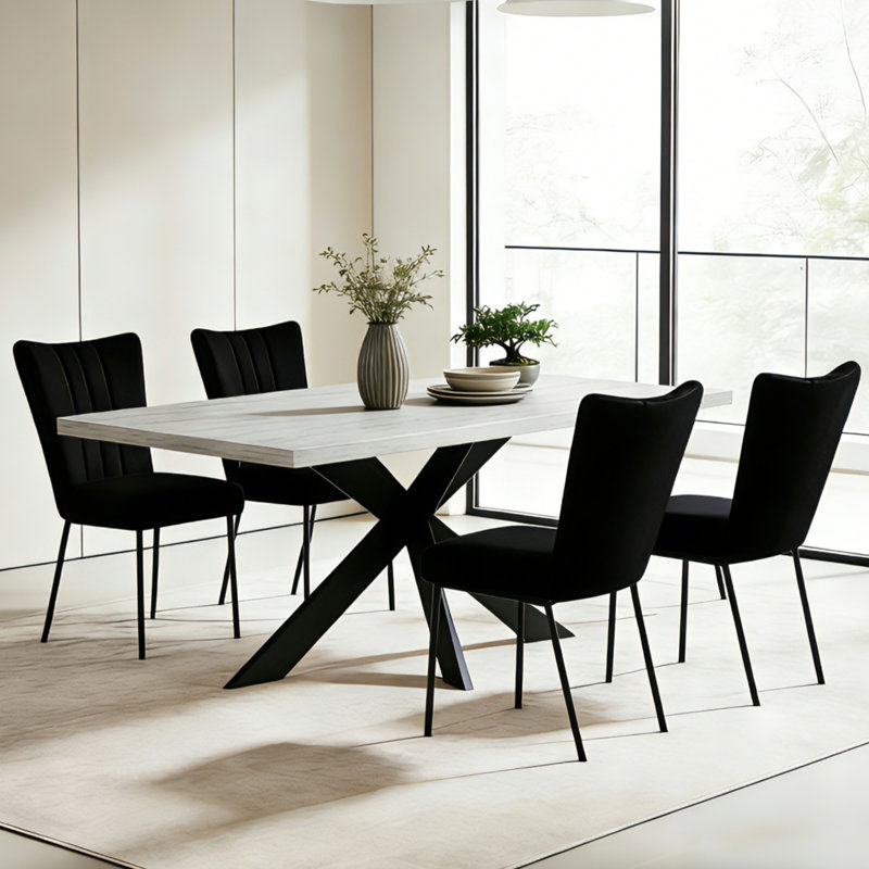 Bourke Modern Kitchen Dining Set, Extendable Dining Table With Upholstered Dining Chairs(1 Table 4 Chairs), Black
