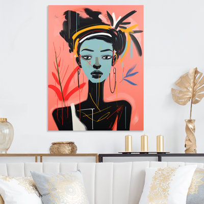 Noir et rose, art africain traditionnel, portrait III - art mural afro-américain en métal