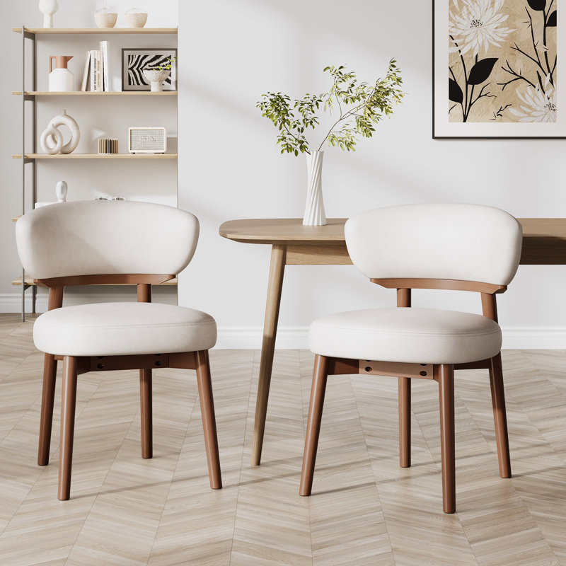 Cleona Upholstered Faux Leather Solid Wood Dining Chair Side Chair, Beige