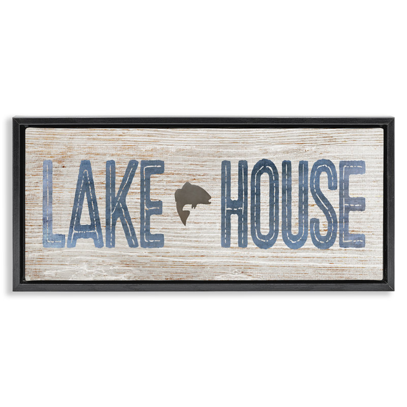 Lake House avec motif de poisson, Cadre flottant noir de jais, H 11 po x l 25 po