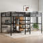 Lit mezzanine simple en métal avec bureau double, rangement et prises de courant, espace de réduction de bruit - Apparence au-dessus d'un lit simple, garde-robe, tablettes, prise électrique pour une recharge pratique, économie