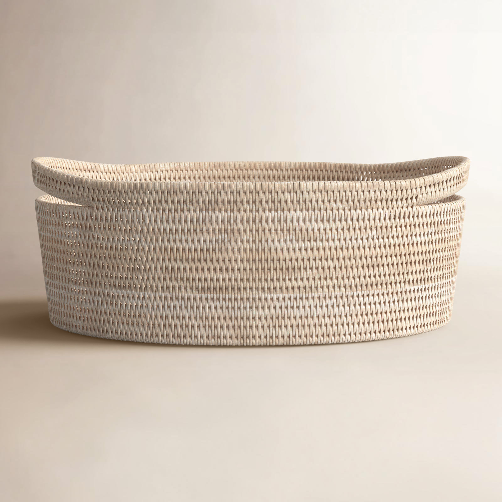 Helmsford Handwoven Rattan Storage Bin, White Wash