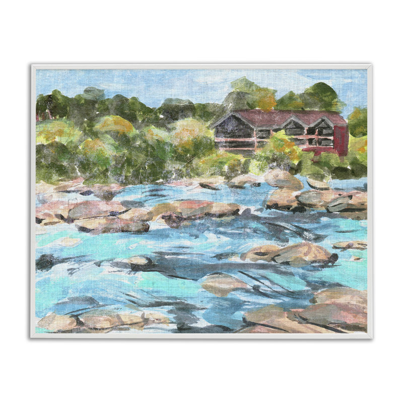 "Rocky River", art de la giclée par Melissa Wang, Giclée encadrée blanc bord de mer, H 24 po x l 30 po