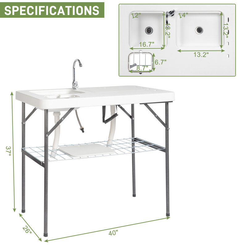 Charnika 40" W x 26" D Rectangular Folding Fish Cleaning Table with Faucet