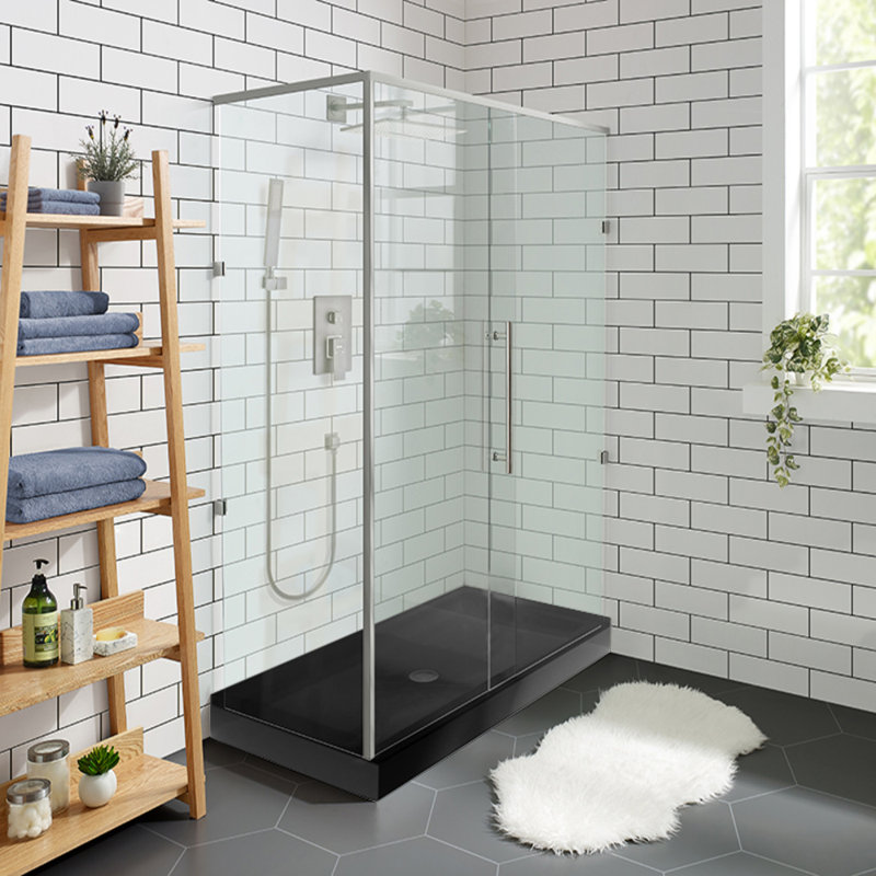Voltaire 48" x 36" Acrylic Black, Single-Threshold, Center Drain, Shower Base, Black, Center