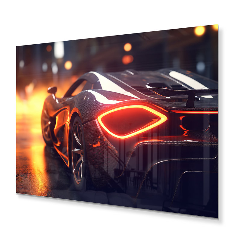 «Exotic Car In The Neon Street II» - art mural en métal Neon Car, H 12 po x l 20 po x P 1 po