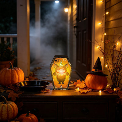 Décoration de table en bois d'Halloween interchangeable avec lumière DEL fantôme effrayant citrouille cercueil