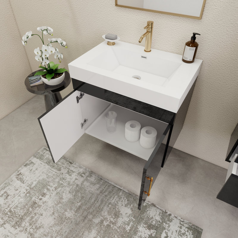 29.5" Wall-Mounted Single Bathroom Vanity Set, Glossy Black