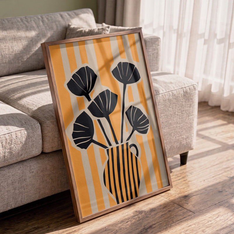 Bold Floral Stripes by Treechild — Floral Wall Art, Tan, 12 × 18, Matted Framed Print